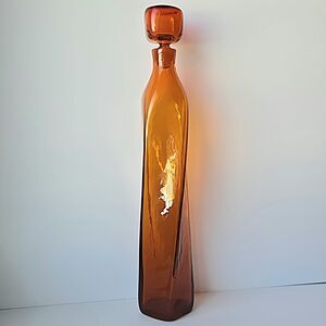 RARE VTG BLENKO Tangerine Twist Glass Decanter & Stopper MCM Artist Wayne Husted